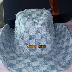 Blue Checkered Denim Cowboy Hat